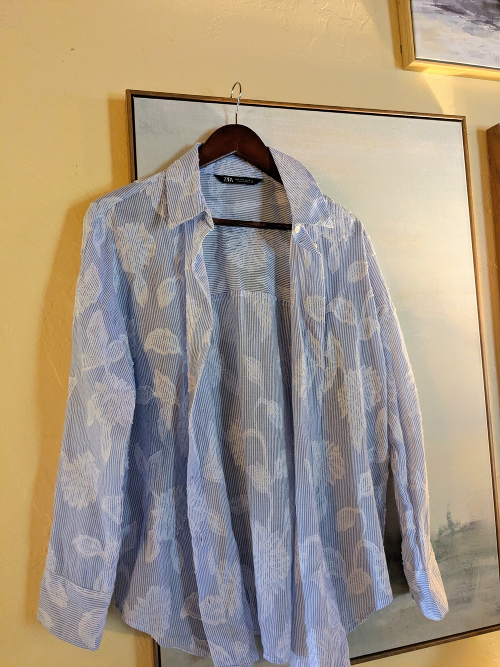 Light Blue Floral Button-Up Shirt by ZARA